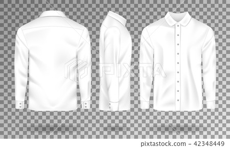 Blank male shirt template. Realistic Men s shirt with long sleeves front, side, back view. White 42348449