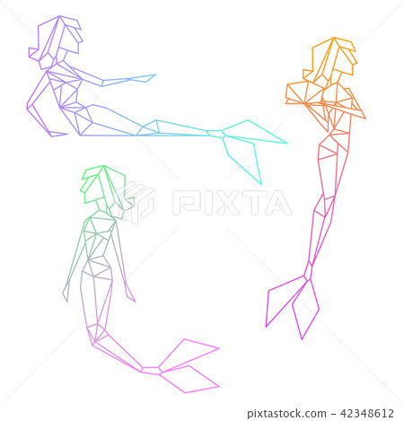 Set of colorful linear graphic mermaids 42348612