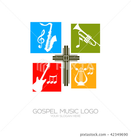 Gospel music logo. Musical instruments for the ser 42349690