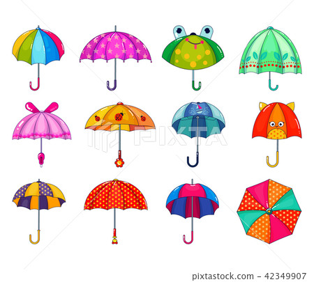 Kids umbrella vector childish umbrella-shaped rainy protection open and children dotted parasol Kids umbrella vector childish umbrella-shaped rainy protection open and children dotted parasol 42349907