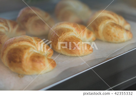 Closeup croissant homemade bakery in the oven  42355332