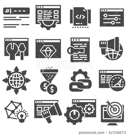 SEO optimization and marketing vector icons set - Stock Illustration ...