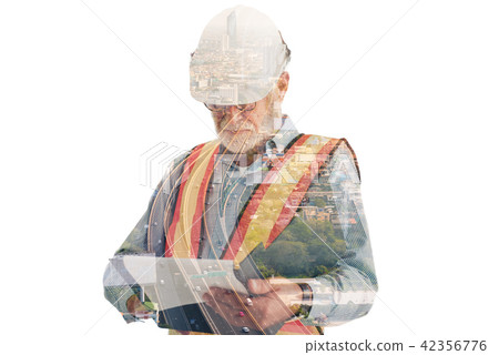 Double exposure concept of engineer wearing Double exposure concept of engineer wearing 42356776