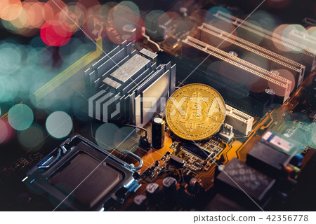 Golden bitcoin cryptocurrency on computer Golden bitcoin cryptocurrency on computer 42356778