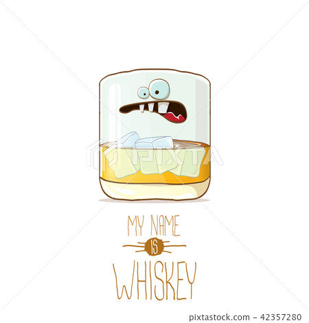 vector funny whiskey glass character isolated on white background. My name is whiskey vector concept 42357280