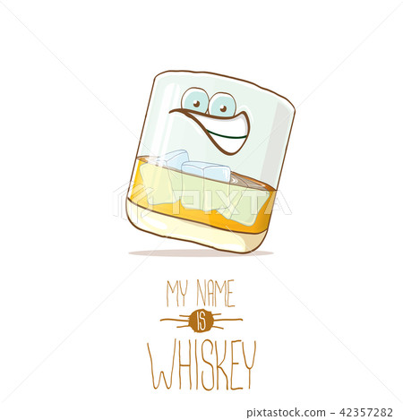 vector funny whiskey glass character isolated on white background. My name is whiskey vector concept 42357282