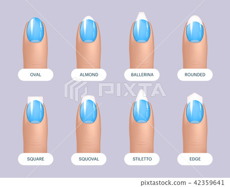 Set of simple realistic blue manicured nails with different shapes. Vector illustration for your 42359641