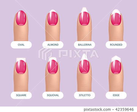 Set of simple realistic pink manicured nails with different shapes. Vector illustration for your Set of simple realistic pink manicured nails with different shapes. Vector illustration for your 42359646