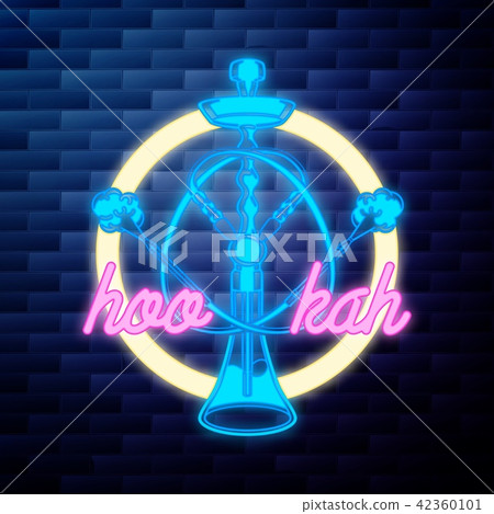 Vintage hookah emblem glowing neon 42360101