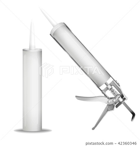 Silicone gun illustration of 3d isolated realistic sealant or construction caulking gun mockup model Silicone gun illustration of 3d isolated realistic sealant or construction caulking gun mockup model 42360346