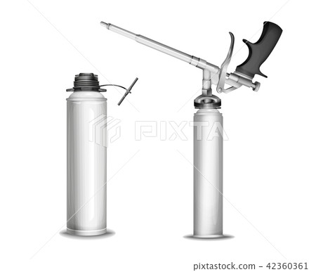 Construction foam bottle model illustration of 3D isolated realistic PU foam sprayer gun mockup 42360361