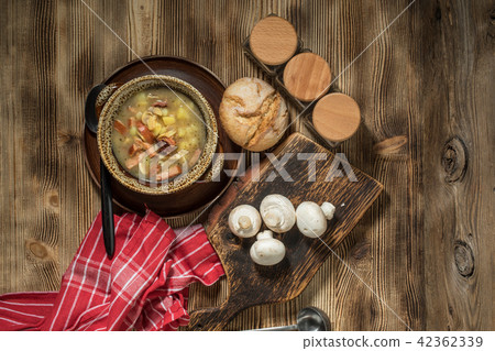 The sour soup made of rye flour. The sour soup made of rye flour. 42362339