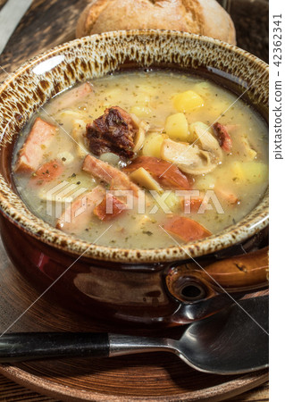 The sour soup made of rye flour. The sour soup made of rye flour. 42362341