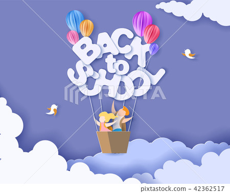 Back to school card with kids, leaves and sun Back to school card with kids, leaves and sun 42362517