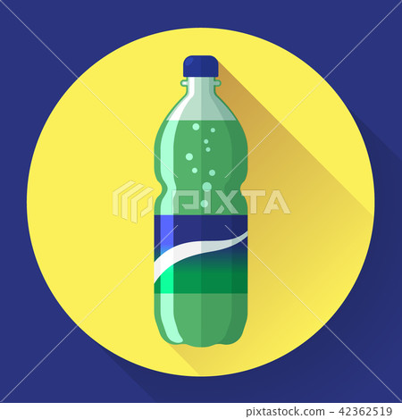 Bottle of soda with green lable, vector illustration. Flat stiyle. 42362519