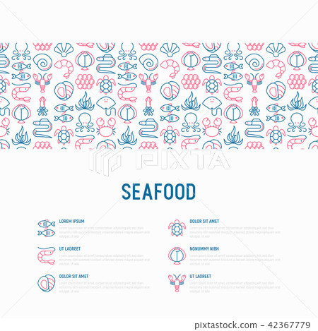 Seafood concept with thin line icons Seafood concept with thin line icons 42367779