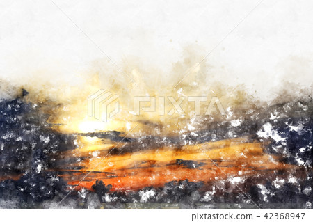wave sea sunrise watercolor painting background. wave sea sunrise watercolor painting background. 42368947
