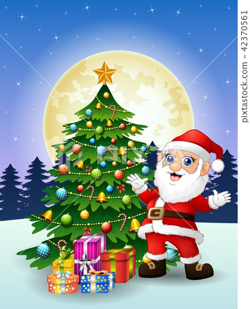 Santa claus with christmas tree and gift boxes 42370561