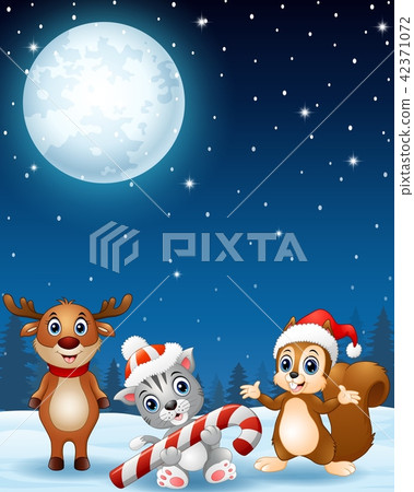 Christmas Animals In The Winter Night Background Stock Illustration 42371072 Pixta