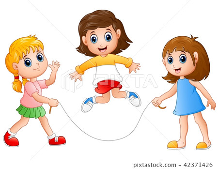 Three girls playing jump rope Three girls playing jump rope 42371426