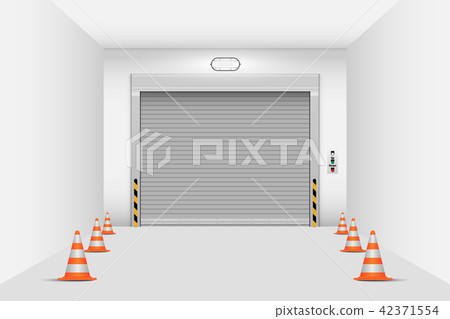 Rolling shutter door in warehouse workshop, Vector Rolling shutter door in warehouse workshop, Vector 42371554