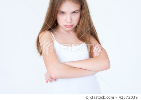 emotion hurt look offended kid girl crossed arms emotion hurt look offended kid girl crossed arms 42372039