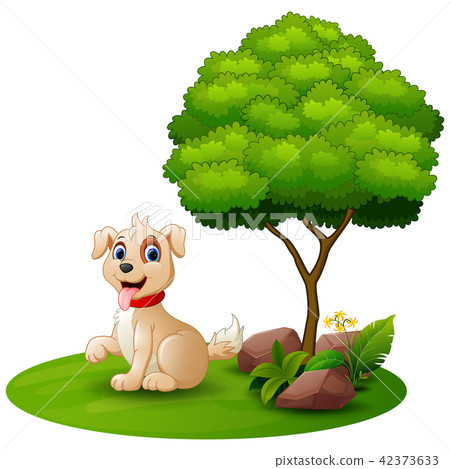 Cartoon dog sitting under a tree 42373633