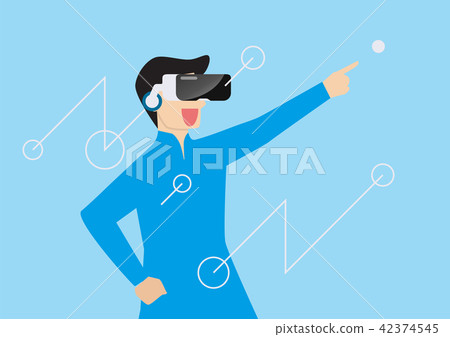 Man using virtual reality headset - Stock Illustration [42374545] - PIXTA
