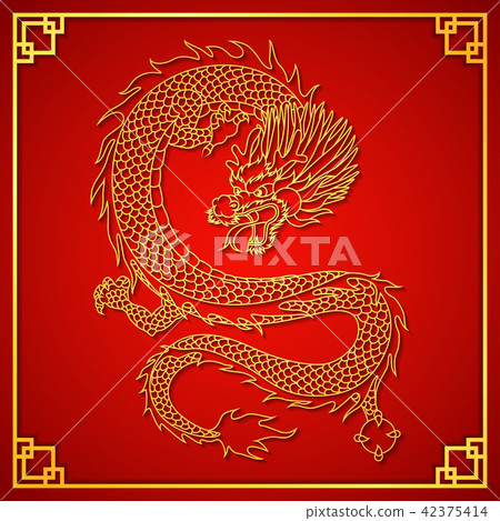 Happy Chinese new year card with gold dragon 42375414