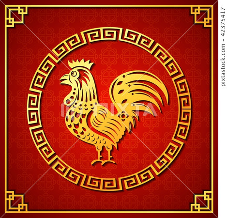 Happy Chinese new year 2017 card with gold rooster Happy Chinese new year 2017 card with gold rooster 42375417