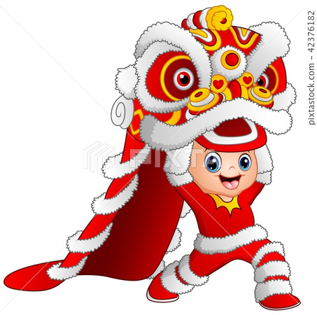 Illustration of Kid playing chinese dragon dance 42376182