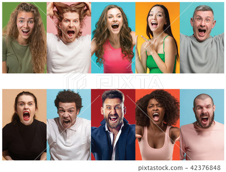 Angry people screaming. The collage of different human facial expressions, emotions and feelings of Angry people screaming. The collage of different human facial expressions, emotions and feelings of 42376848