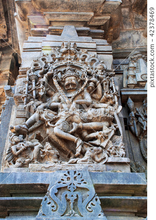 Ornate wall panel depicting Narsimha, Belur 42378469