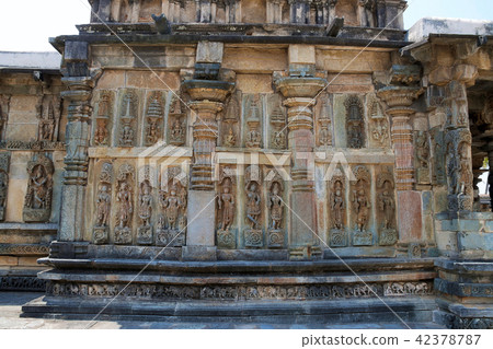 Ornate wall panel reliefs depicting Hindu deities Ornate wall panel reliefs depicting Hindu deities 42378787