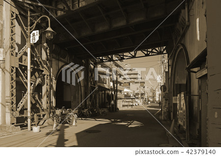 Kanagawa prefecture Yokohama city Tsurumi line national highway station Old Tokaido side sepia tone 42379140