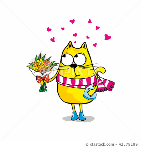 Love the cat with flowers - Stock Illustration [42379199] - PIXTA