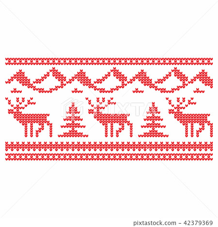 Knitting. Christmas vector. Deers and snow. 42379369