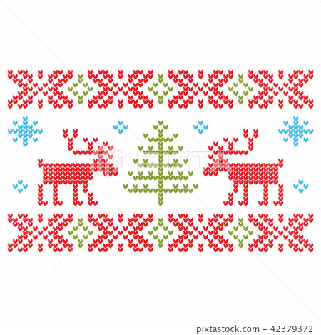 Knitting. Christmas vector. Deers and snow. 42379372