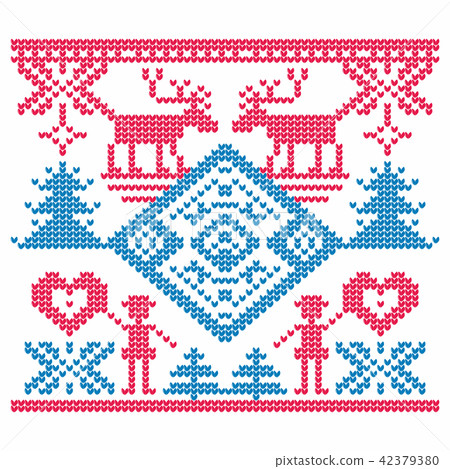 Knitting. Christmas vector. Deers and snow. 42379380