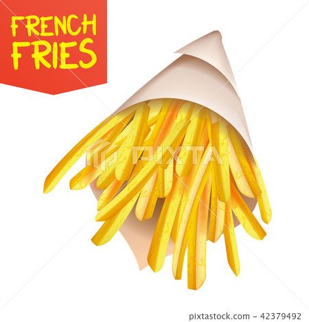 French Fries Potatoes Vector. Paper Bag Container. Tasty Fast Food Potato. Isolated Realistic French Fries Potatoes Vector. Paper Bag Container. Tasty Fast Food Potato. Isolated Realistic 42379492