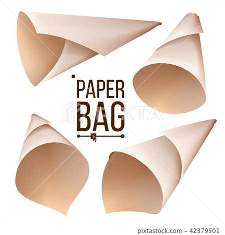Paper Cone Bag Set Vector. Package, Container Sign, Icon. Different Views. Isolated Realistic 42379501