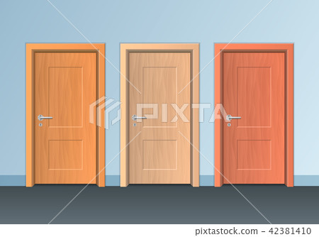 Realistic Detailed 3d Wooden Doors Set. Vector Realistic Detailed 3d Wooden Doors Set. Vector 42381410