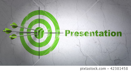 Marketing concept: target and Presentation on wall background 42381458