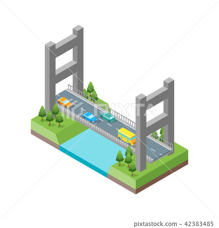 Bridge with Cars Isometric View. Vector Bridge with Cars Isometric View. Vector 42383485