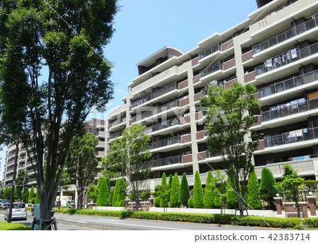 Low-rise apartment lined up in emerging residential areas in the suburbs of Tokyo Low-rise apartment lined up in emerging residential areas in the suburbs of Tokyo 42383714