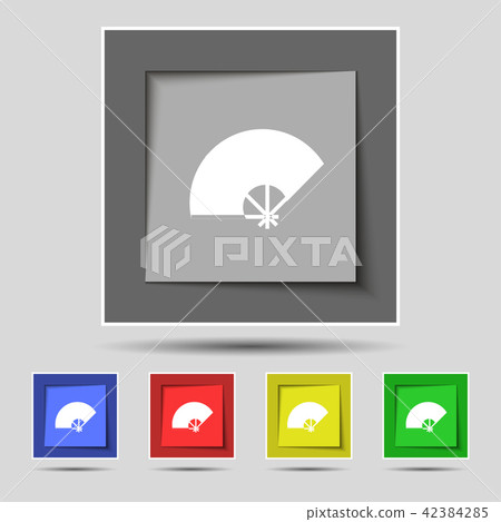 Fan icon sign on original five colored buttons. Ve Fan icon sign on original five colored buttons. Ve 42384285