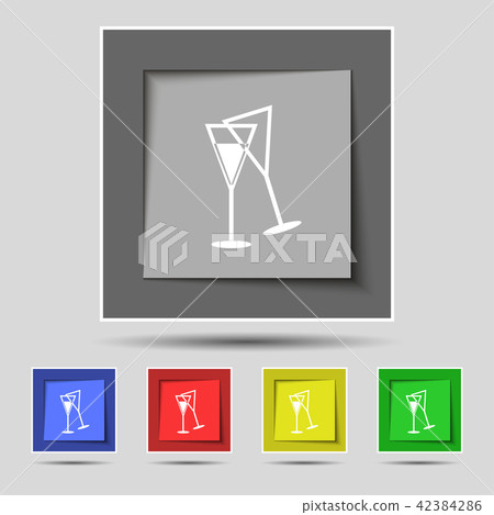 champagne glass icon sign on original five colored 42384286