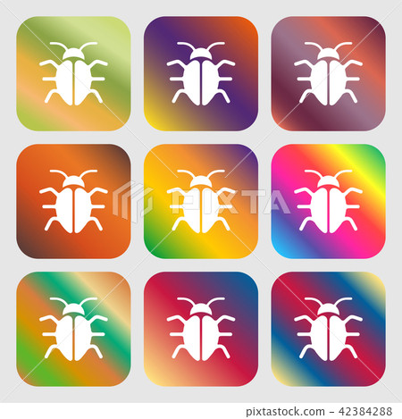 Bug, Virus icon sign. Nine buttons with bright gra Bug, Virus icon sign. Nine buttons with bright gra 42384288