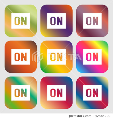 ON icon . Nine buttons with bright gradients for b ON icon . Nine buttons with bright gradients for b 42384290