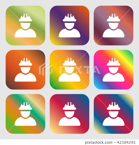 Construction worker, builder icon sign. Nine butto Construction worker, builder icon sign. Nine butto 42384291